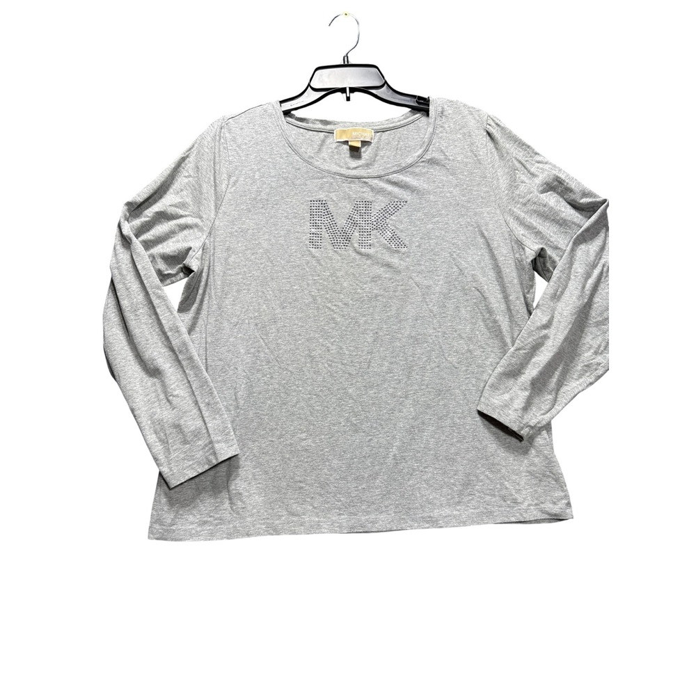 Michael Kors Long Sleeve Top Women 1X Gray Studded MK Logo